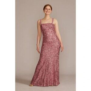 DB Studio Sequin Pink square neck Maxi Dress lace Tearose